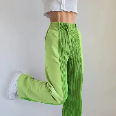 S-2XL Women High Waist Corduroy Patchwork Straight Pants Urban Leisure
