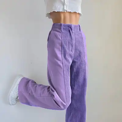 S-2XL Women High Waist Corduroy Patchwork Straight Pants Urban Leisure