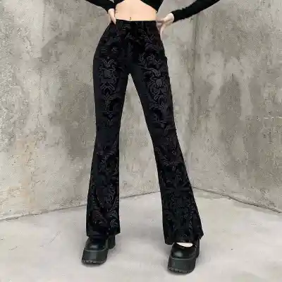 S-L Women Gothic High Waist Jacquard Flared Trousers