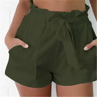 S-3XL Women Fashion Solid Color Stringy Selvedge Sash Shorts