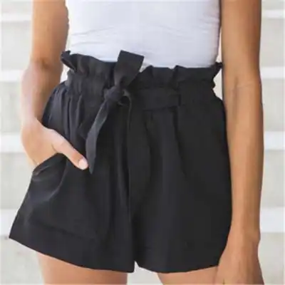 S-3XL Women Fashion Solid Color Stringy Selvedge Sash Shorts