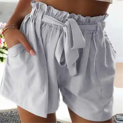 S-3XL Women Fashion Solid Color Stringy Selvedge Sash Shorts