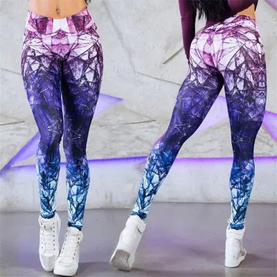S-XL Women Fashion Graphic Printing High-Waist Leggings in Roman Cloth