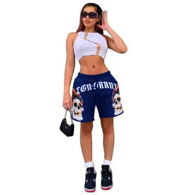 S-2XL Women's Drawstring Waist Letter Printing Shorts - Urban Leisure Style