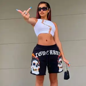 S-2XL Women's Drawstring Waist Letter Printing Shorts - Urban Leisure Style