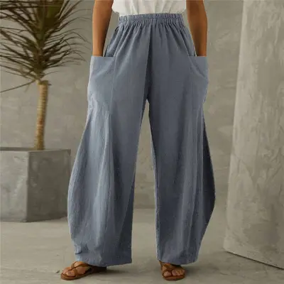 S-5XL Women's Cotton Linen Blend Wide Leg Pants Urban Leisure Style