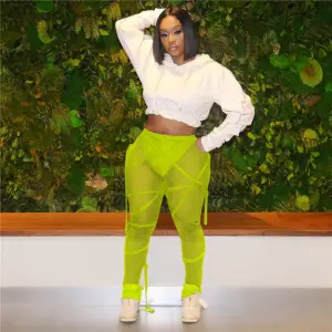 S-2XL Women Sexy See-through Mesh Bandage Street Hipster Leggings