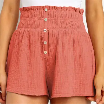 S-5XL Women Casual High Waist Single Breasted Decoration Solid Color Shorts