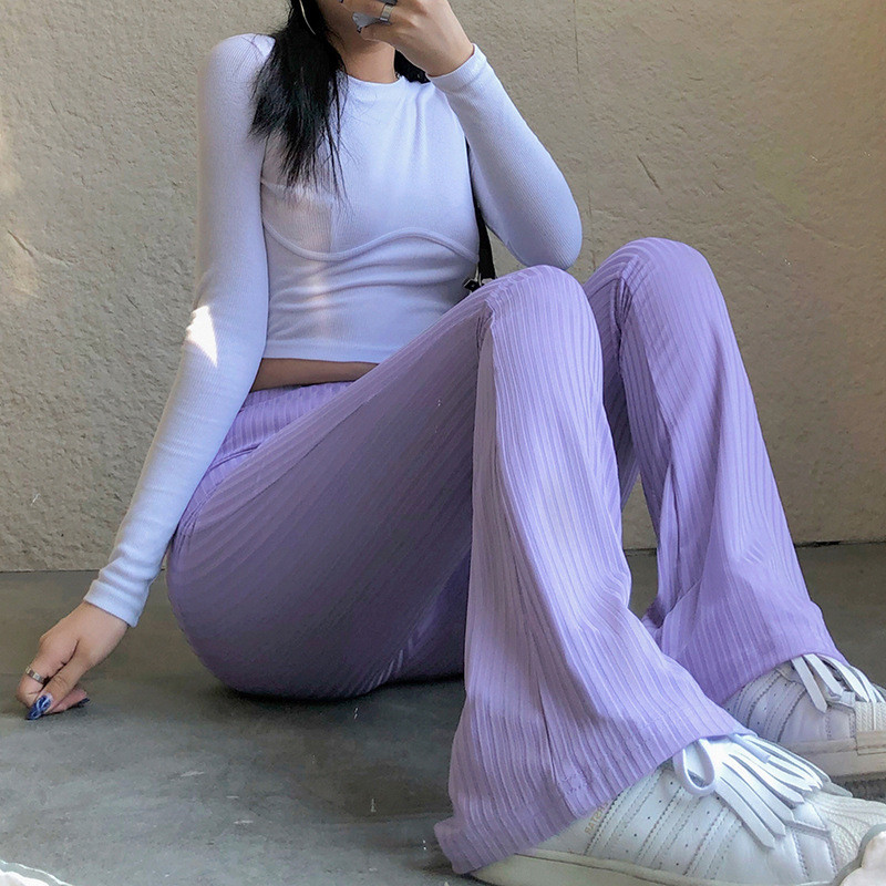 Wholesale S-L Women Fashion High Waist Solid Color Flares