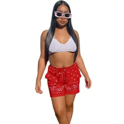 S-XL Women Drawstring Waist Paisley Print Street Hipster Shorts