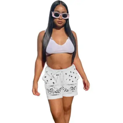 S-XL Women Drawstring Waist Paisley Print Street Hipster Shorts