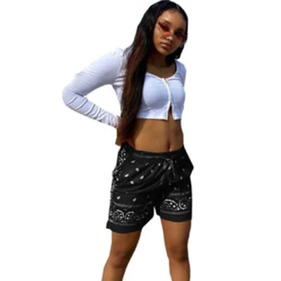 S-XL Women Drawstring Waist Paisley Print Street Hipster Shorts