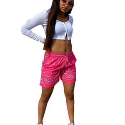 S-XL Women Drawstring Waist Paisley Print Street Hipster Shorts