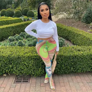 S-L Women Sexy Graphic Printing Mesh See-through Tight Pants