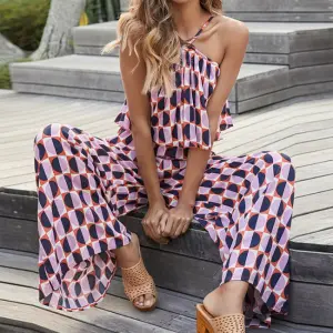 S-2XL Women Sexy Graphic Printing Spaghetti Strap Loose Rompers