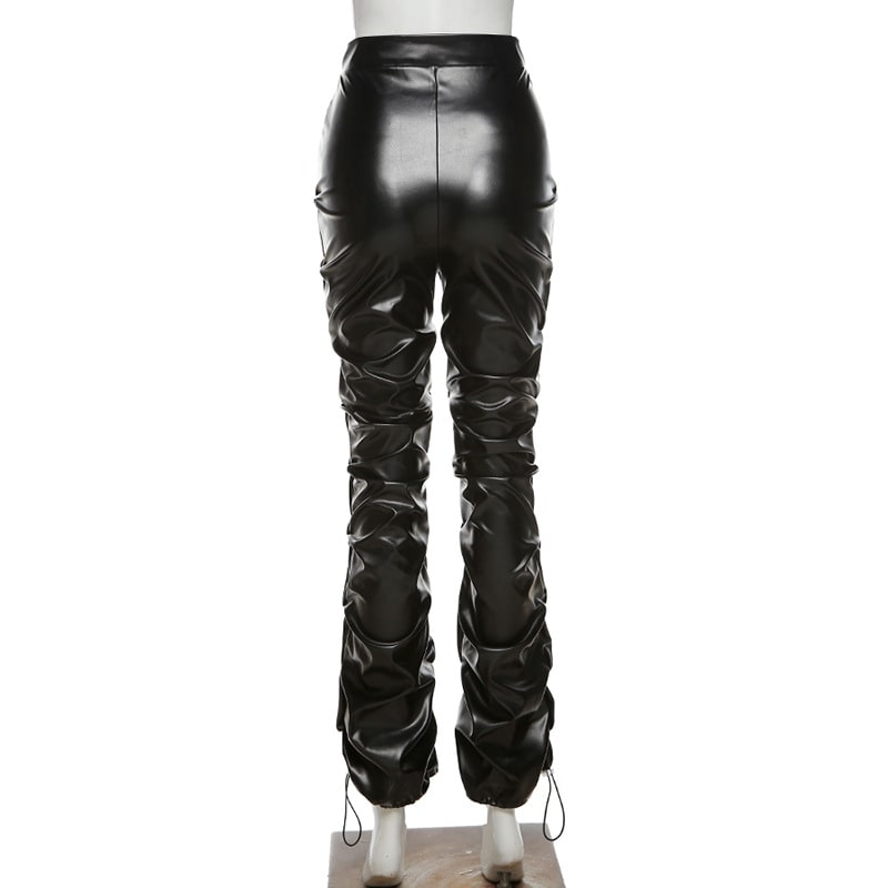 Wholesale S-L Women Sexy Solid Color Crease PU Leather Pants