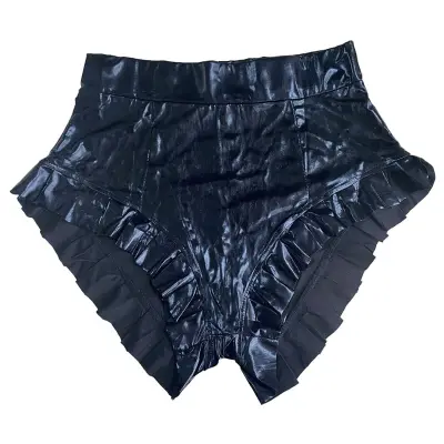 S-2XL Women Sexy Solid Color Ruffled PU Leather Shorts