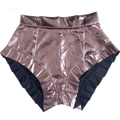 S-2XL Women Sexy Solid Color Ruffled PU Leather Shorts