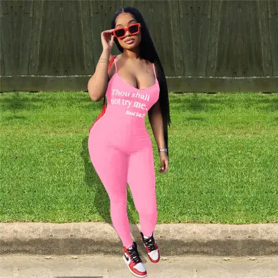 S-XXL Women Sexy Letter Printing Strap Jumpsuits