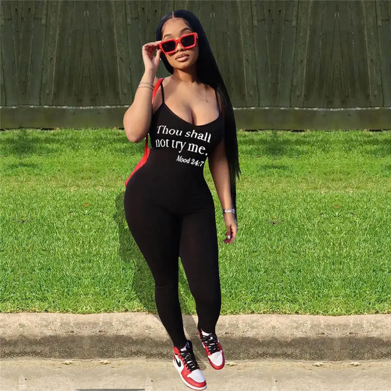 S-XXL Women Sexy Letter Printing Strap Jumpsuits