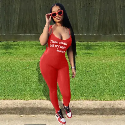 S-XXL Women Sexy Letter Printing Strap Jumpsuits