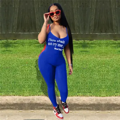 S-XXL Women Sexy Letter Printing Strap Jumpsuits