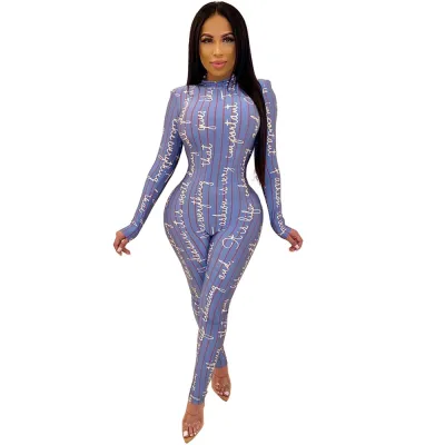 S-XXL Women Sexy Letter Pattern Tight Jumpsuits