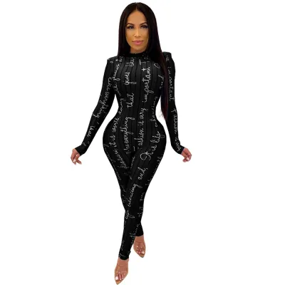 S-XXL Women Sexy Letter Pattern Tight Jumpsuits