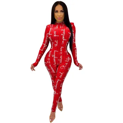 S-XXL Women Sexy Letter Pattern Tight Jumpsuits