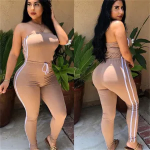 S-XL Women Fashion Off-the-shoulder Jumpsuits with Drawstring Waist