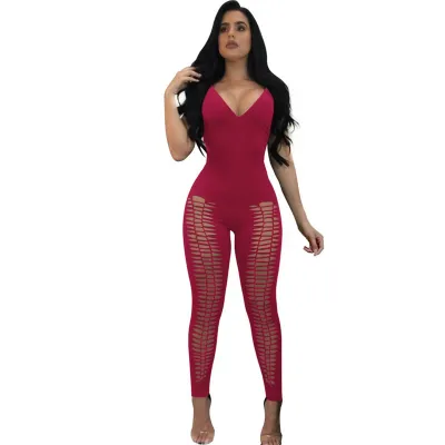 S-XL Women Solid Color Sexy V-neck Hollowed Strap Romper