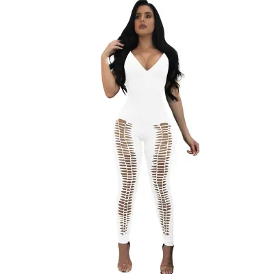 S-XL Women Solid Color Sexy V-neck Hollowed Strap Romper