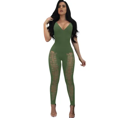S-XL Women Solid Color Sexy V-neck Hollowed Strap Romper