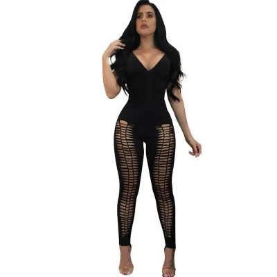 S-XL Women Solid Color Sexy V-neck Hollowed Strap Romper