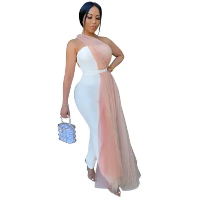 S-XXL Women Sexy Backless Lace Up Mesh Romper Jumpsuit