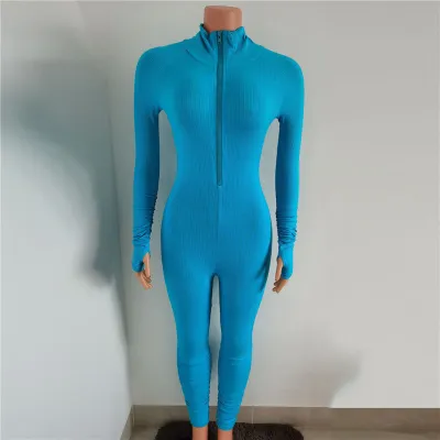 S-L Women Fashion Solid Color Zipper Romper
