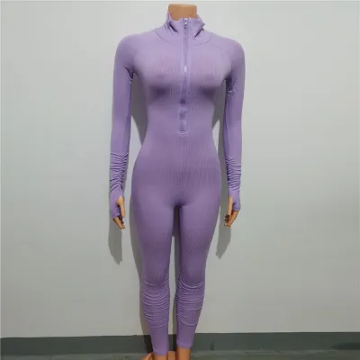 S-L Women Fashion Solid Color Zipper Romper