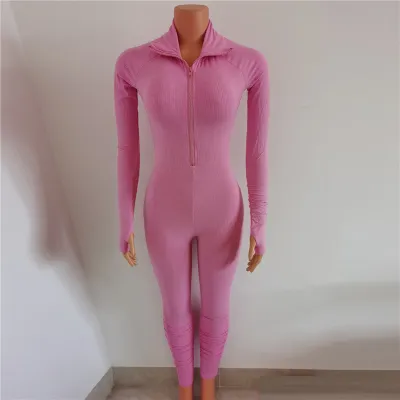 S-L Women Fashion Solid Color Zipper Romper