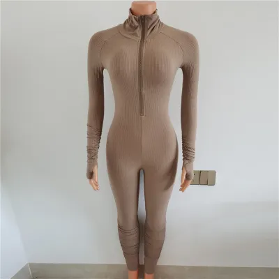 S-L Women Fashion Solid Color Zipper Romper