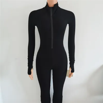 S-L Women Fashion Solid Color Zipper Romper