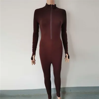 S-L Women Fashion Solid Color Zipper Romper