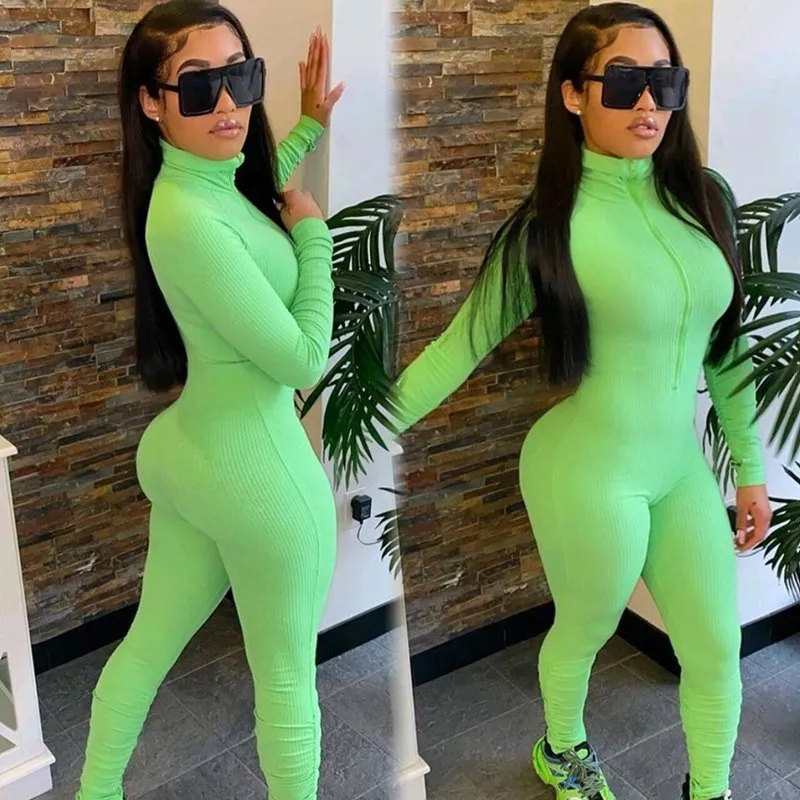S-L Women Fashion Solid Color Zipper Romper