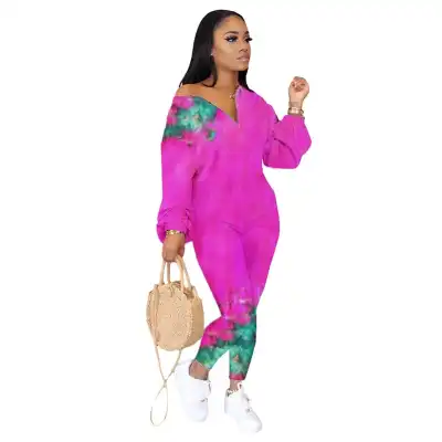 S-3XL Women Tie Dye Zipper Loose Jumpsuits