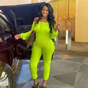 S-XXL Women Fashion Solid Color Off-the-shoulder Jumpsuits