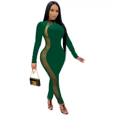 S-4XL Women Mesh Patchwork See-Through Rompers Jumpsuits