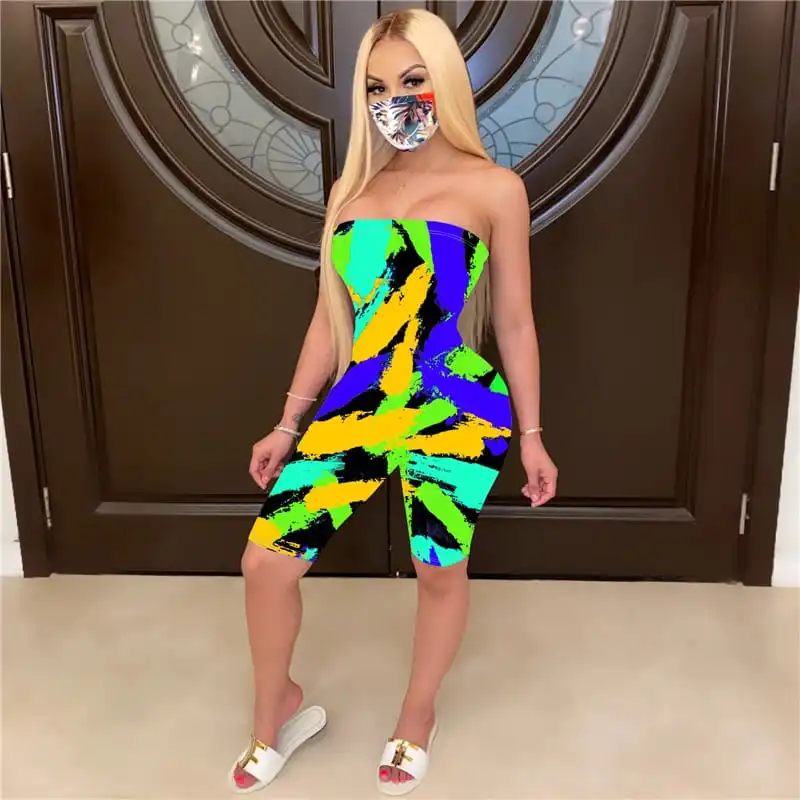 S-2XL Women Fashion Color Blocking Tube Top Rompers