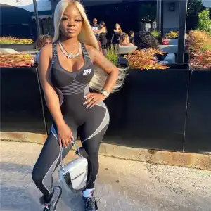 S-XL Women Fashion Contrast Color Letter Printed Sleeveless Jumpsuits