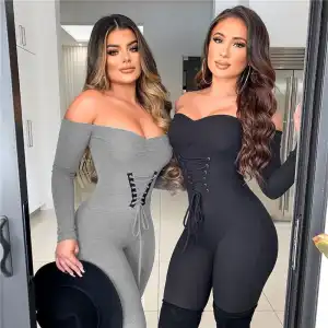 S-2XL Women Sexy Off The Shoulder Solid Color Lace-up Rompers