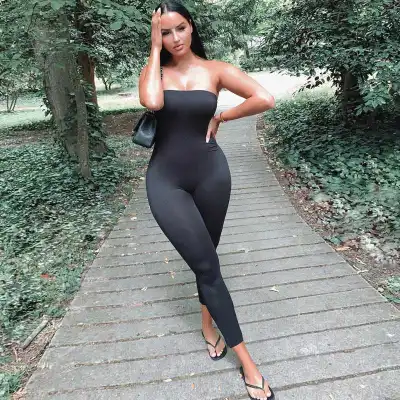 S-L Women Sexy Strapless Solid Color Milk Fiber Jumpsuits