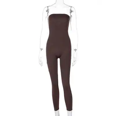 S-L Women Sexy Strapless Solid Color Milk Fiber Jumpsuits